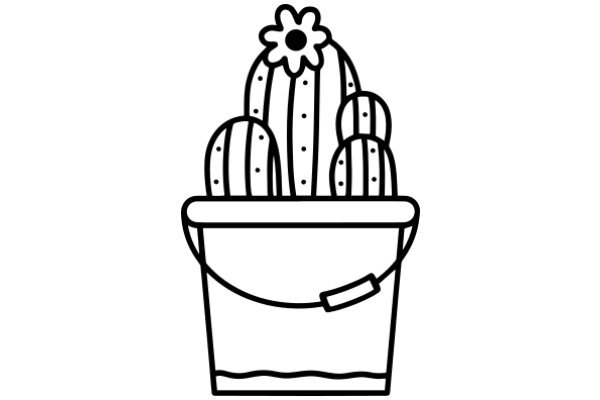 A Cartoon Illustration of a Cactus Bouquet in a Bucket