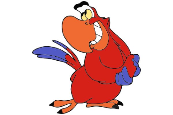 Vividly Colored Cartoon Character: A Red and Orange Anthropomorphic Creature with Blue Wings and a Big Smile
