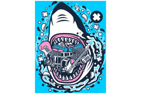 Vintage Pop Culture Mashup: A Shark's Dream of Music and Adventure