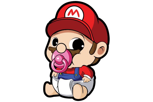 Adorable Baby Mario in Diapers with Classic 'M' Hat and Pacifier
