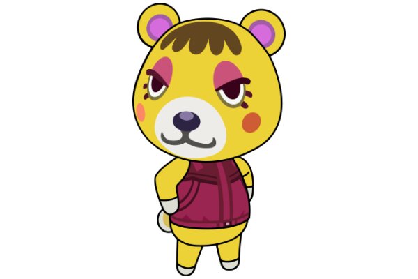 A Cute Cartoon Bear with a Pink Vest and Purple Eyes, Standing Confidently with its Hands on its Hips.