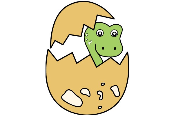 A Playful Interaction: A Cartoon Frog Emerges from a Cracked Egg
