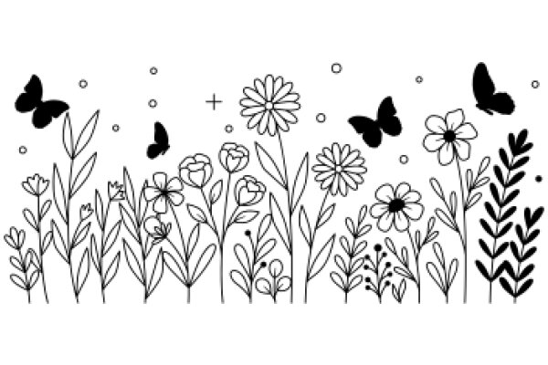 Whimsical Garden: A Illustration of Flowers and Butterflies