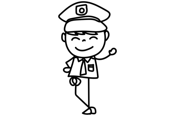 A Friendly Police Officer in a Line Drawing