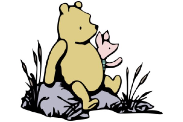 A Heartwarming Scene of a Bear and a Piglet in a Field of Grass