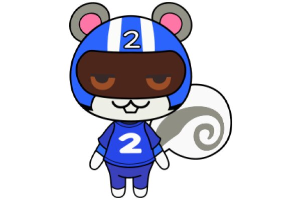 Cute Cartoon Character: A Blue and White Mouse with a Number 2 on its Head and a Pink Ear