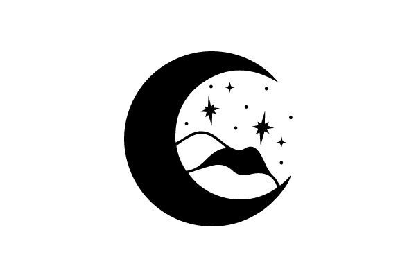 Midnight Serenity: A Crescent Moon and Stars Over a Silhouette Landscape