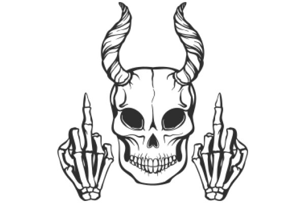 A Playful Take on the Classic 'Middle Finger' Gesture, Featuring a Skeleton's Head and Horns