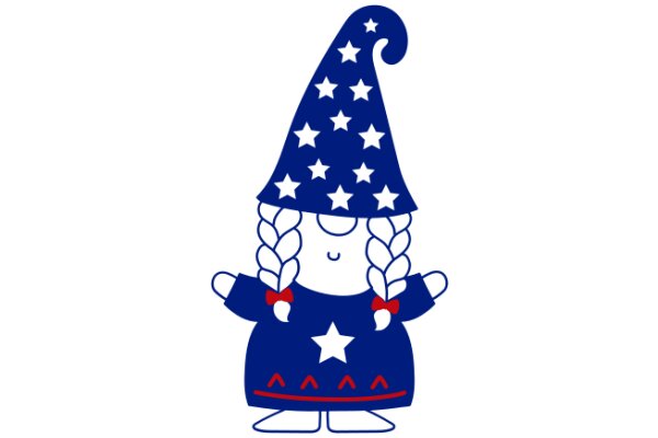 A Whimsical Blue Wizard with a Starry Hat and a Red Bow