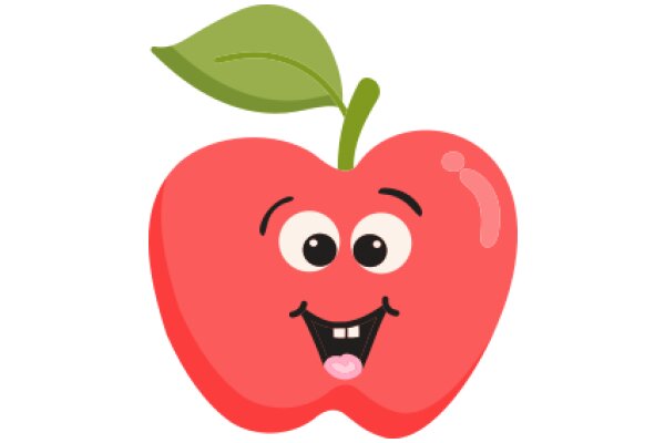A Delightful Illustration of a Red Apple with a Green Leaf and a Smiling Face