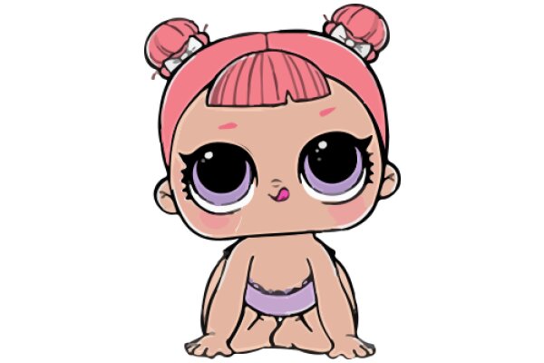 Adorable Cartoon Character: A Pink-Haired Baby with Big Eyes and Cute Accessories