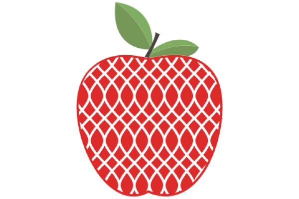 Vibrant Red Apple with a Green Leaf, Illustrated in a Stylized Mesh Pattern