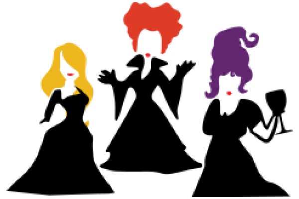 Three Stylized Women in Silhouette, Each Holding a Different Object: A Wine Glass, A Wine Bottle, and a Wine Glass with a Wine Bottle