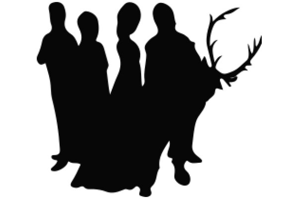 Silhouette of a Group of People and a Deer's Head