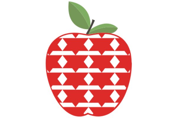 Vibrant Red Apple with a Green Leaf, Decorated with a Pattern of White Diamonds