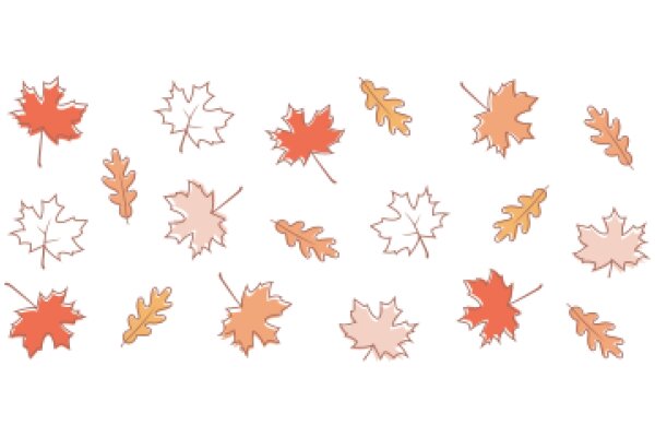 Autumn's Palette: A Collection of Stylized Maple Leaves in Shades of Orange and Pink