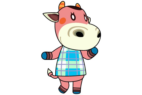 Cheerful Cow in Checkered Dress