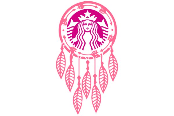 Stylish Pink Starbucks Logo with Leaf Design and Surrounding Pink Leaves