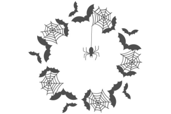 Whimsical Halloween Decoration: Spooky Spider and Bat Silhouettes on a White Background