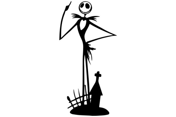 A Silhouette of Jack Skellington, the Iconic Character from The Nightmare Before Christmas, Standing in a Field with a Cross and a Barn in the Background