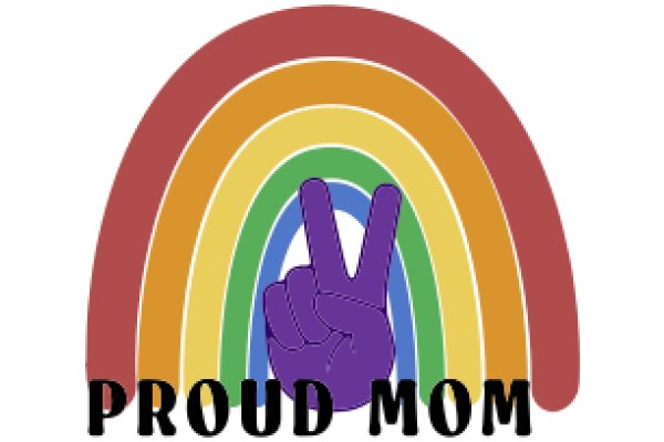 A Colorful Rainbow with a Peace Sign and the Words 'Proud Mom' in the Center