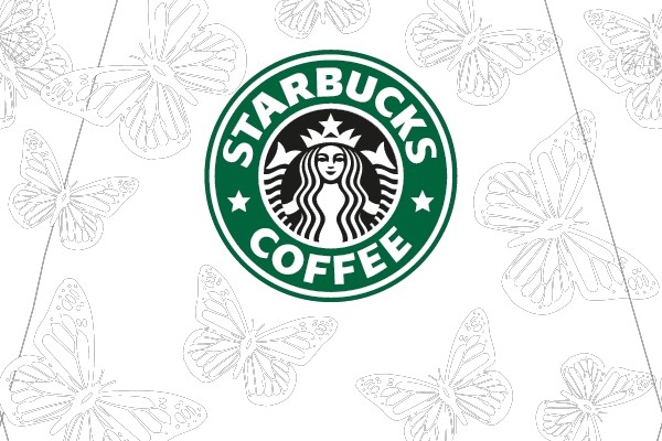 Coloring Page: Starbucks Coffee Cup with Butterfly Design