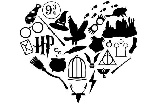 A Magical Collection: A Heart-Shaped Collage of Harry Potter Symbols and Icons