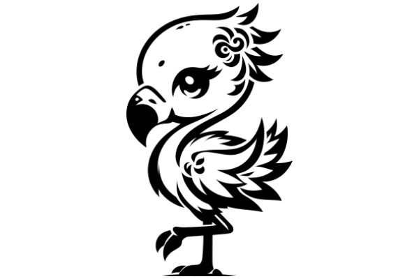 Stylized Illustration of a Bird with a Flower-like Design on its Head