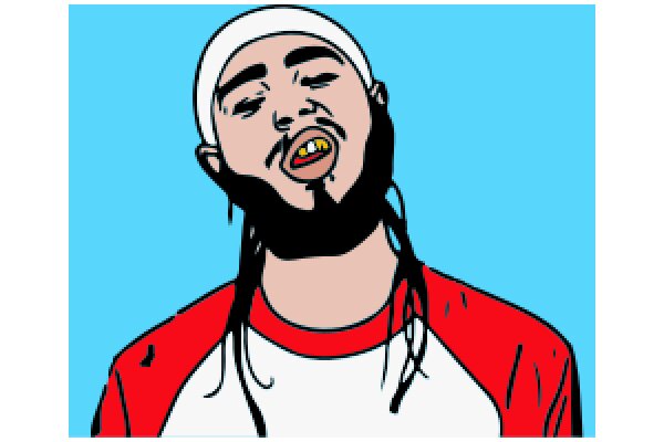 A Stylized Portrait of a Man with a Beard and a White Headband, Set Against a Blue Background.