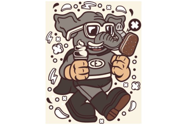 An Energetic Elephant's Adventure: A Playful Illustration of a Superhero Elephant Enjoying a Sweet Treat