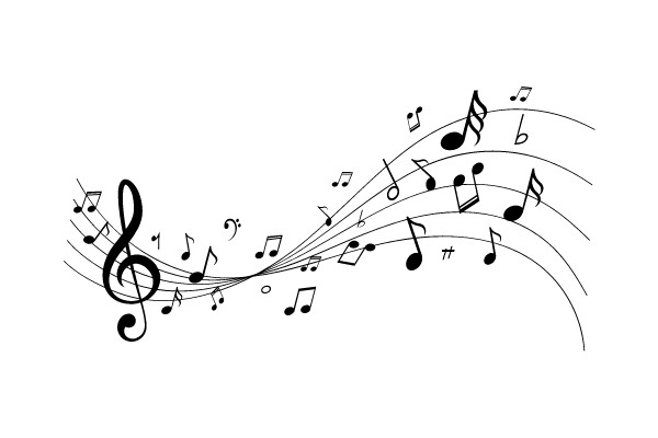 Musical Notes Flowing on Wavy Lines