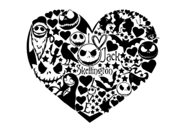A Jack Skellington-themed Valentine's Day heart, filled with characters and symbols from the movie.