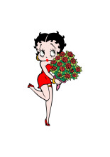 Whimsical Cartoon: A Stylish Woman with a Bouquet of Roses