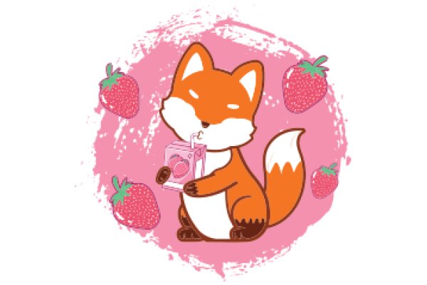 A Delightful Scene of a Fox Enjoying a Strawberry Milkshake