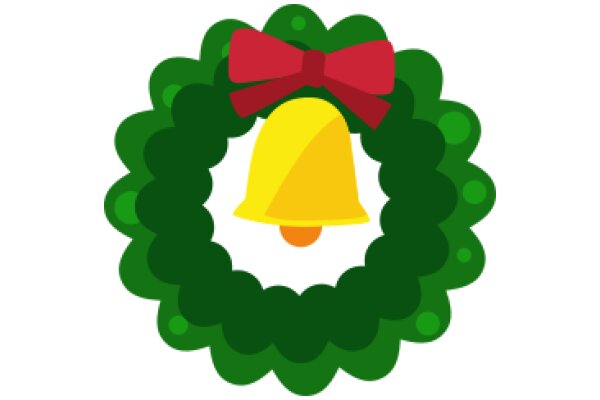 A Festive Christmas Wreath with a Yellow Bell and a Red Bow