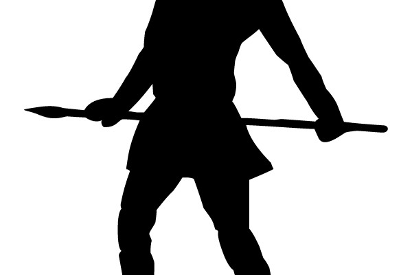 Silhouette of a Person in Colonial Attire Holding a Sword and a Rifle