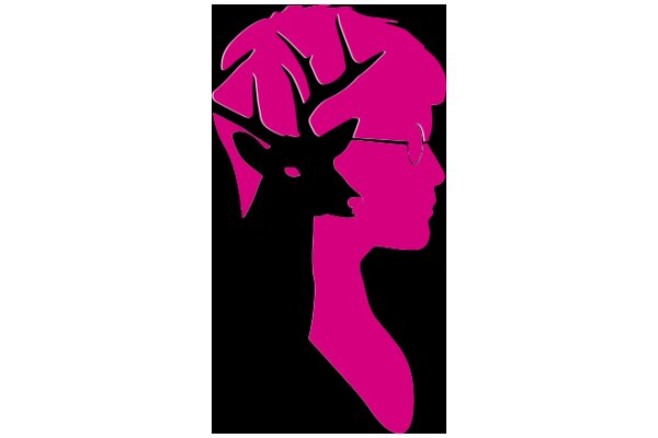 Silhouette of a Person with a Deer Head, Pink Silhouette on Black Background