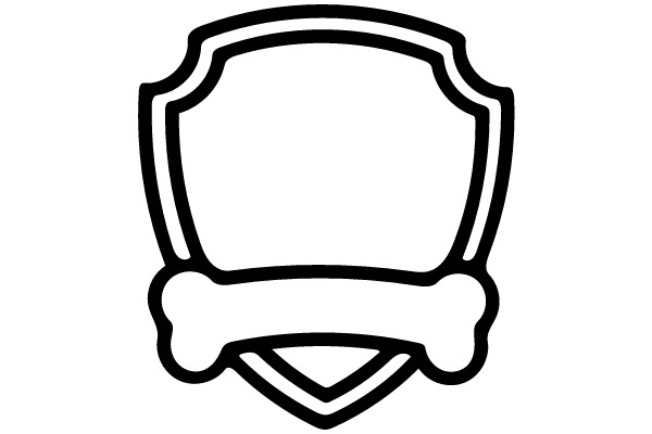 A simple, outlined drawing of a shield with a bone in the center.