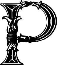 Stylized Black and White Letter 'P' with a Crescent Moon and a Flower Design