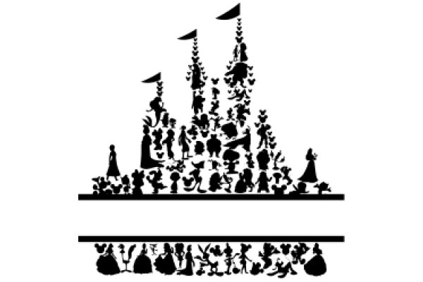A Silhouette of a Crowd at a Carnival, with a Tower of Silhouetted Figures and Flags
