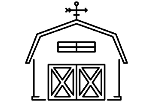 Simplistic Line Drawing of a Barn with a Cross on Top