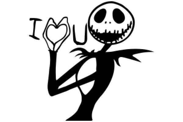 A Silhouette of Jack Skellington from The Nightmare Before Christmas, Holding a Heart and Saying 'I Love You' in a Stylish Illustration.