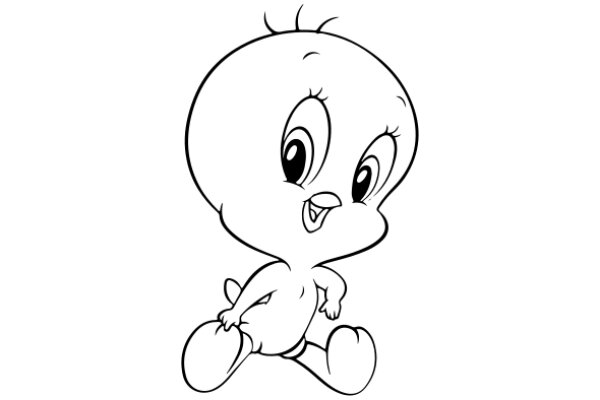 A Whimsical Character: A Line Drawing of a Chubby Cartoon Character with Big Eyes and a Happy Expression