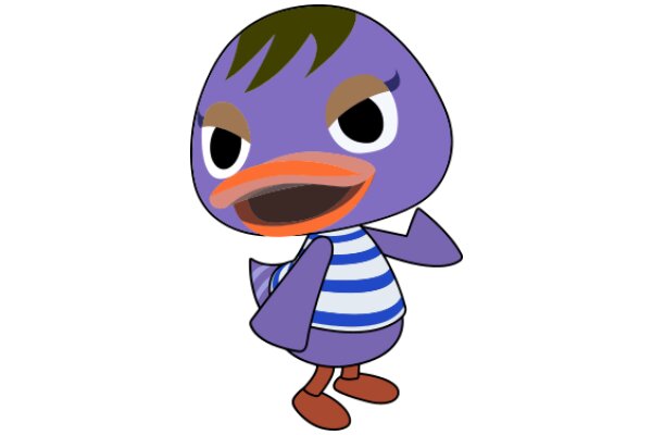 A Purple Cartoon Bird with a Big Smile and Orange Beak