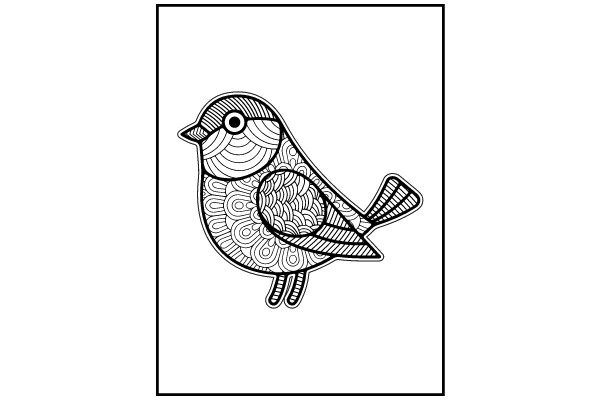 Stylized Line Drawing of a Bird with a Patterned Body