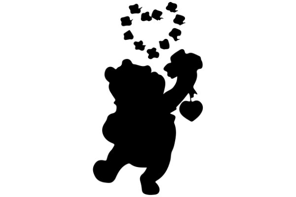 Silhouette of a Bear with a Heart-Shaped Fish