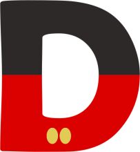 Stylized Letter 'D' with a Red and Black Color Scheme and Yellow Dots