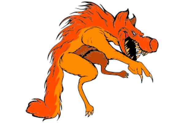 Fierce Feline Fantasy: A Cartoon Character with a Wolf's Face and a Cat's Body