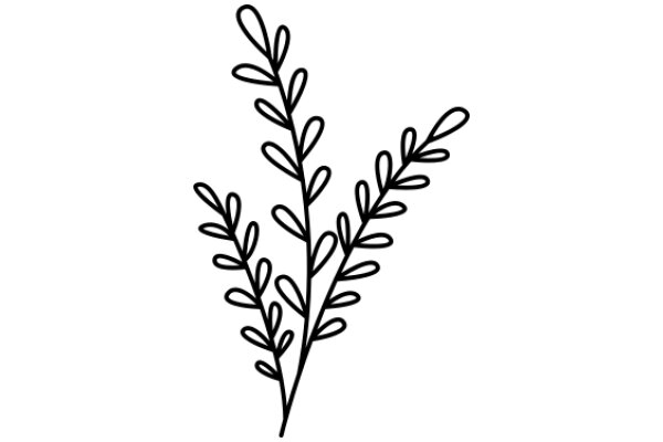 Stylized Black Line Drawing of a Plant with Leaves