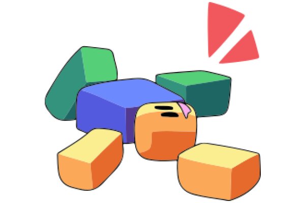 A Playful Scene of Colorful Blocks and a Slice of Pizza